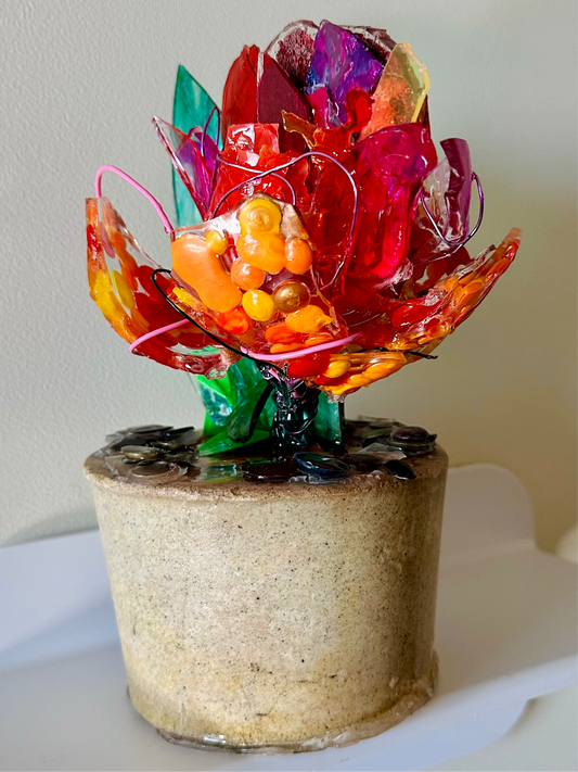 living in the present | upcycled flower sculpture